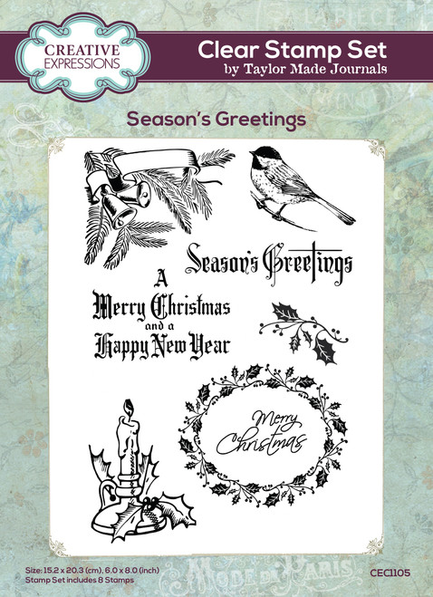 Creative Expressions Taylor Made Journals Clear Stamp 6"X8"-Season's Greetings - 5A002B5F-1GDNQ - 5055305989623