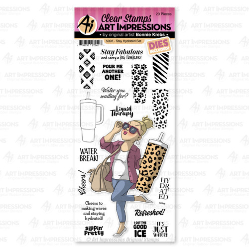 Art Impressions Laugh Lines Stamp & Die Set-Stay Hydrated - 5A002BD1-1GDW8 - 799793272427