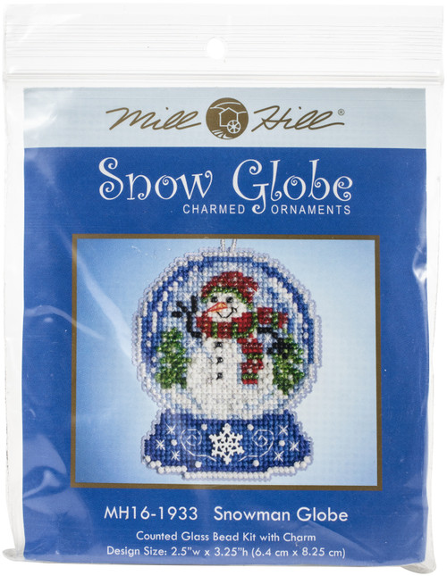 3 Pack - Mill Hill Counted Cross Stitch Ornament Kit 3.25"X2.5"-Snowman Snow Globe (14 Count) - MH16-1933 - 098063000679