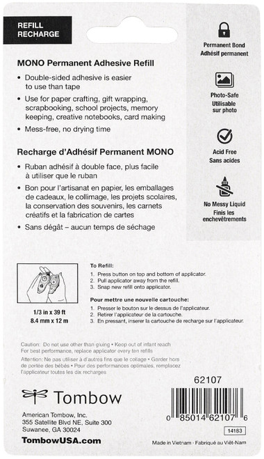 2 Pack - Mono Adhesive Refill Permanent-.33"X39', For Use In 62106 - 62107 2 Pack - Mono Adhesive Refill Permanent-.33"X39', For Use In 62106 - 62107