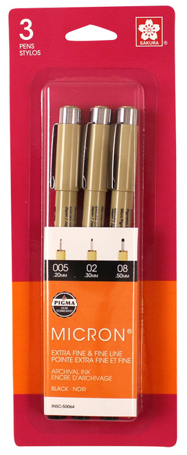 2 Pack - Sakura Pigma Micron Pens 3pc Set (005,02,08)-Black - 50064 - 053482500643