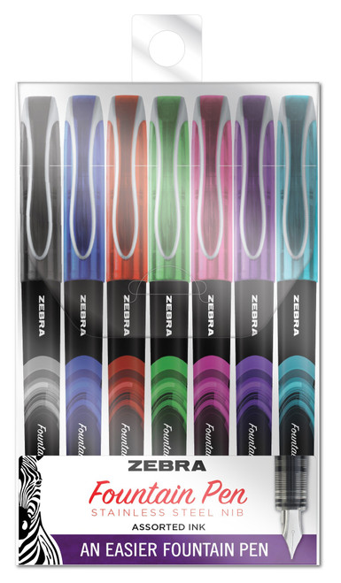 Zebra Fountain Pens 7/Pkg-Assorted - 5A00219P-1G437 - 045888483071