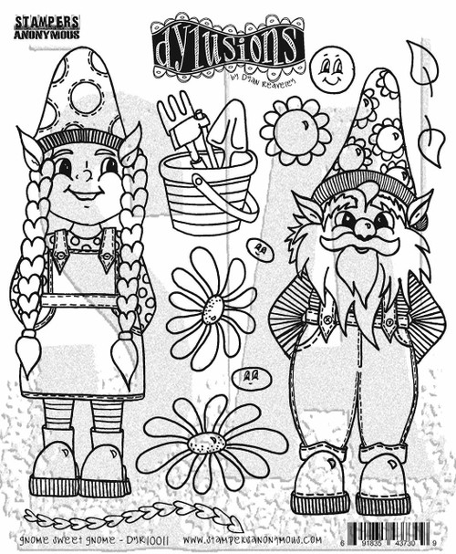 Dyan Reaveley's Dylusions Cling Stamp Collections 8.5"X7"-Gnome Sweet Gnome - DYRC-1GDWR - 691835437309