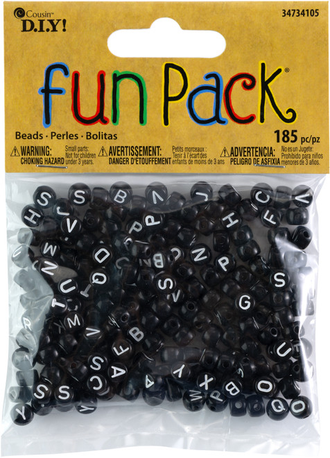 6 Pack - CousinDIY Fun Pack Acrylic Alphabet Beads-Round Black 185/Pkg - A50026LB-34105 - 016321082786