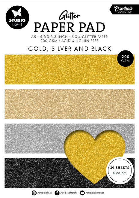 Studio Light Essentials Foil Paper Pad 5.86"X8.26" 24/Pkg-Nr.209, Gold / Silver / Black - 5A002BFC-1GF1N - 8713943152904