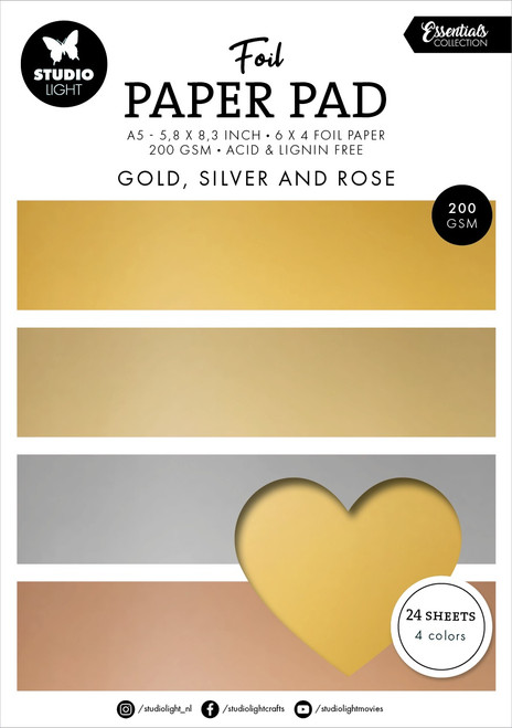 Studio Light Essentials Glitter Sheets 5.86"X8.26" 24/Pkg-Nr. 210, Gold / Silver / Rose - 5A002BG3-1GF1R - 8713943152911 Studio Light Essentials Glitter Sheets 5.86"X8.26" 24/Pkg-Nr. 210, Gold / Silver / Rose - 5A002BG3-1GF1R - 8713943152911