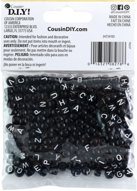 CousinDIY Fun Pack Acrylic Alphabet Beads-Round Black 185/Pkg - A50026LB-34105 CousinDIY Fun Pack Acrylic Alphabet Beads-Round Black 185/Pkg - A50026LB-34105