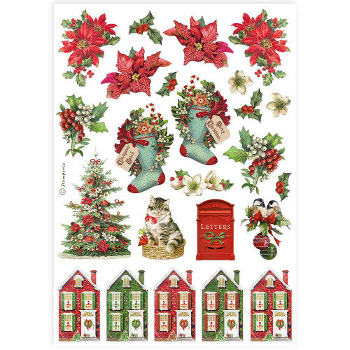 6 Pack - Stamperia Rice Paper Sheet A4-Classic Christmas Socks And Horses - 5A0029G2-1GCVM - 5993110035732