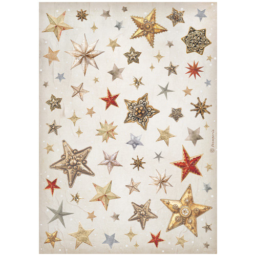 6 Pack - Stamperia Rice Paper Sheet A4-Gear Up For Christmas Stars - 5A0029FX-1GCW2 - 5993110036357
