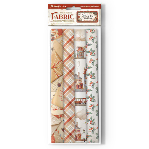 Stamperia Polyester Fabric 12"X12" 4/Pkg-Gear Up For Christmas - 5A0029KB-1GCTY - 5993110036654