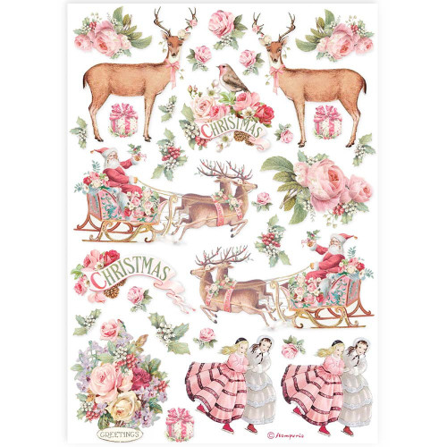 Stamperia Rice Paper Sheet A4-Pink Christmas - 5A0029L5-1GCT0 - 5993110035787