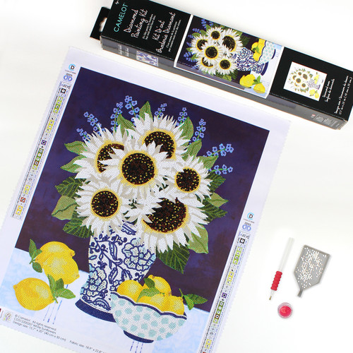 Camelot Dots Diamond Art Kit 15.7"X20"-White Sunflowers - 5A002CQJ-1GG8H