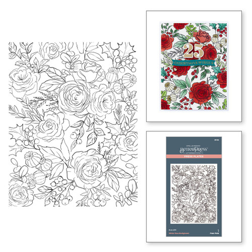 Spellbinders BetterPress Press Plate-Winter Rose Background 5A002C8D-1GFTC