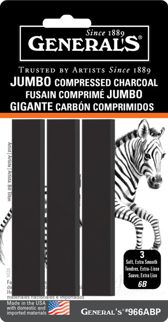 General's Jumbo Compressed Charcoal Sticks 3/Pkg-Black - 6B - 5A002C6W-1GFR7 - 044974966047 General's Jumbo Compressed Charcoal Sticks 3/Pkg-Black - 6B - 5A002C6W-1GFR7 - 044974966047