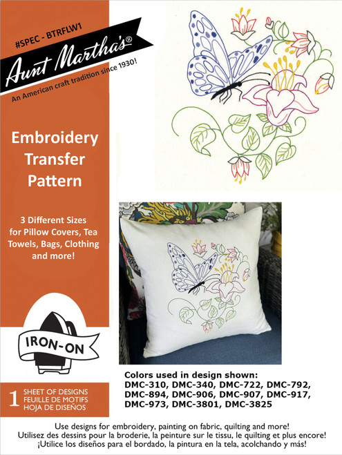 2 Pack - Hand Embroidery Iron-On Transfer Pattern - 3 Sizes-Butterflies & Flowers - 5A002DXN-1GGFF - 043272020031