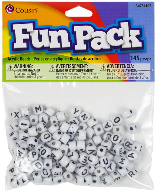 CousinDIY Fun Pack Acrylic Alphabet Beads-Round White 145/Pkg - 5A002F71-34102 - 016321082755