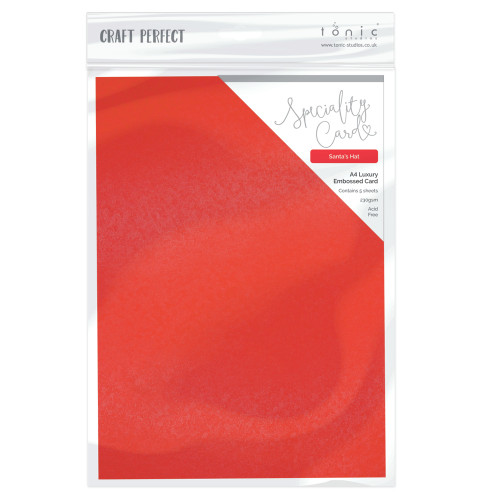 Craft Perfect Luxury Embossed Cardstock A4 5/Pkg-Santa's Hat - 5A002J9F-9851 - 818569028515