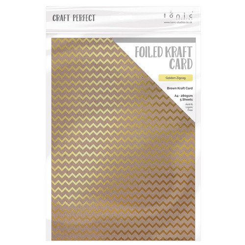 3 Pack - Craft Perfect Foiled Kraft Card A4 5/Pkg-Golden Zig Zag - FOILKRA4-9340E - 818569023404
