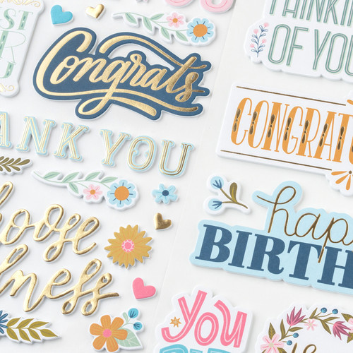 3 Pack - Pink Paislee Joyful Notes Thickers Stickers 81/Pkg-Gold Foil Phrase - 34030803