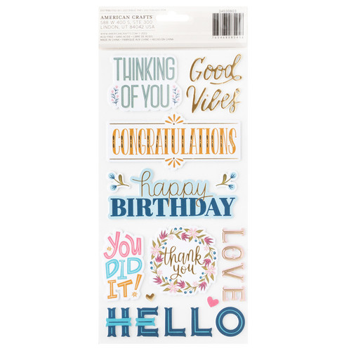 3 Pack - Pink Paislee Joyful Notes Thickers Stickers 81/Pkg-Gold Foil Phrase - 34030803