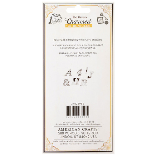 3 Pack - Bo Bunny Charmed Chronicles Puffy Stickers-Alphabet - A500263N-G18WZ 3 Pack - Bo Bunny Charmed Chronicles Puffy Stickers-Alphabet - A500263N-G18WZ