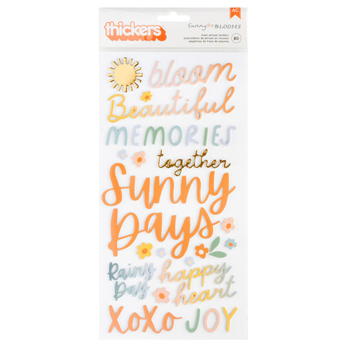 3 Pack - Pebbles Sunny Bloom Thickers Stickers 80/Pkg-Phrase, Gold Foil Foam - 34030121 - 765468073767