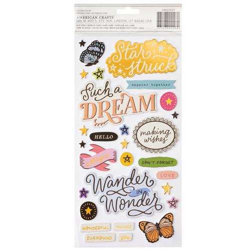 3 Pack - Crate Paper Moonlight Magic Thickers Stickers 50/Pkg-Star Struck - Phrase - Gold Foil - CPMM2037