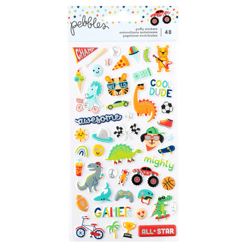 Pebbles Cool Boy Puffy Stickers 48/Pkg-Icons, Silver Foil - 34027639 - 765468073255