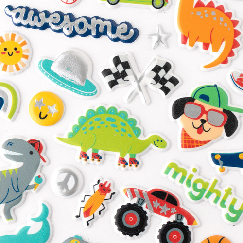 Pebbles Cool Boy Puffy Stickers 48/Pkg-Icons, Silver Foil - 34027639 Pebbles Cool Boy Puffy Stickers 48/Pkg-Icons, Silver Foil - 34027639
