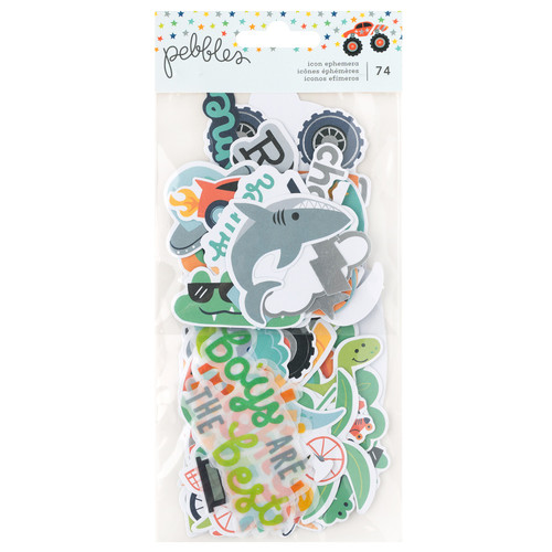 Pebbles Cool Boy Ephemera Die-Cuts 74/Pkg-Icons, Silver Foil - 34027644 - 765468073309