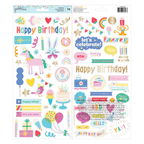 Pebbles All The Cake Cardstock Stickers 6"X12" 78/Pkg-W/Foil Accents PB022066