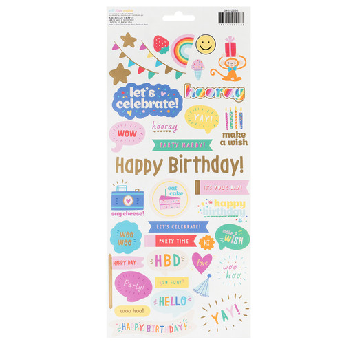 Pebbles All The Cake Cardstock Stickers 6"X12" 78/Pkg-W/Foil Accents PB022066