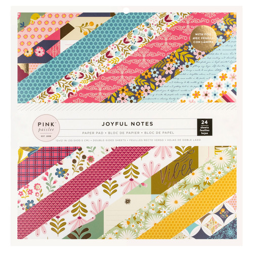 Pink Paislee Double-Sided Paper Pad 12"X12" 24/Pkg-Gold Foil, Joyful Notes - 34030800 - 765468085425