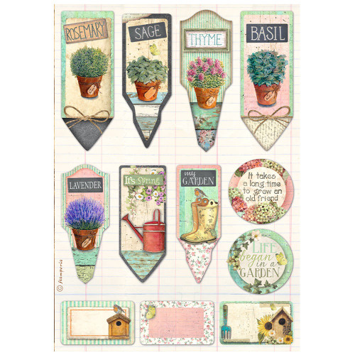 6 Pack - Stamperia Rice Paper Sheet A4-Garden Tags And Labels - 5A0022QX-1G5QD - 5993110034148