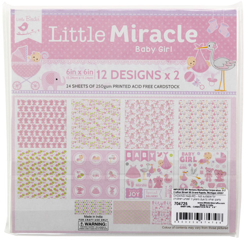 Little Birdie Little Miracle Cardstock Pack 6"X6" 24/Pkg-Baby Girl - CR85094