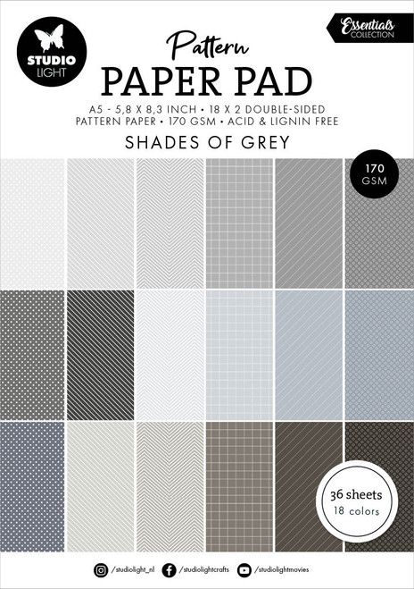 Studio Light Essentials Pattern Paper Pad 5.86"X8.26" 36/Pkg-Nr. 250, Shades Of Grey - 5A002BKF-1GF0V - 8713943155042