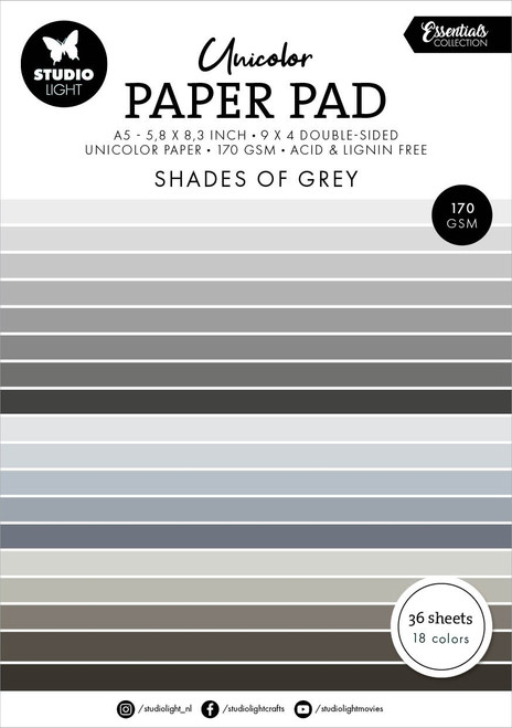 Studio Light Essentials Unicolor Paper Pad 5.82"X8.26" 36/Pk-Nr. 248, Shades Of Grey 5A002BJS-1GDYW - 8713943155028