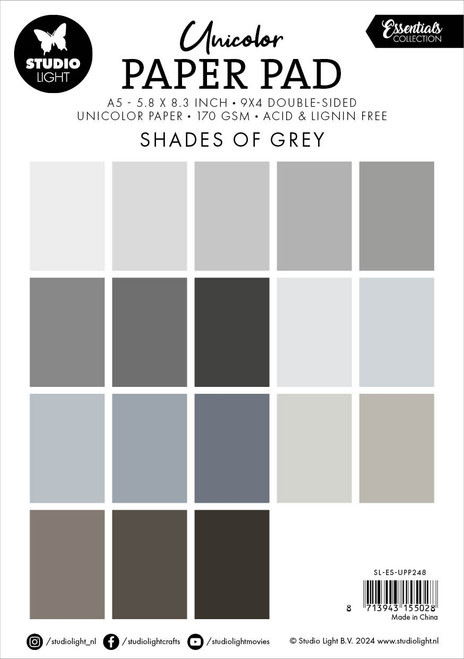 Studio Light Essentials Unicolor Paper Pad 5.82"X8.26" 36/Pk-Nr. 248, Shades Of Grey 5A002BJS-1GDYW
