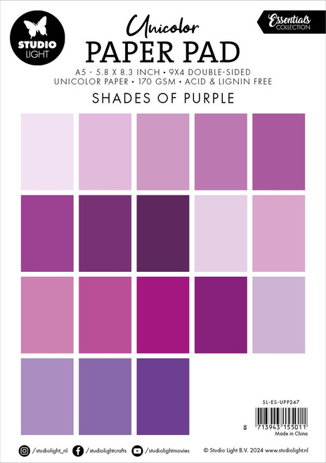 Studio Light Essentials Unicolor Paper Pad 5.82"X8.26" 36/Pk-Nr. 247, Shades Of Purple 5A002BJ3-1GDYM