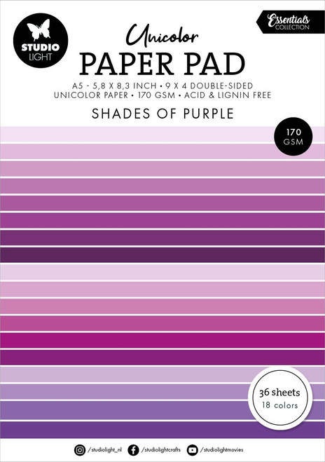 2 Pack Studio Light Essentials Unicolor Paper Pad 5.82"X8.26" 36/Pk-Nr. 247, Shades Of Purple 5A002BJ3-1GDYM - 8713943155011
