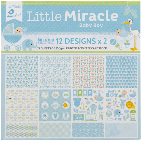 3 Pack - Little Birdie Little Miracle Cardstock Pack 6"X6" 24/Pkg-Baby Boy - CR85093 - 8903236674781 3 Pack - Little Birdie Little Miracle Cardstock Pack 6"X6" 24/Pkg-Baby Boy - CR85093 - 8903236674781