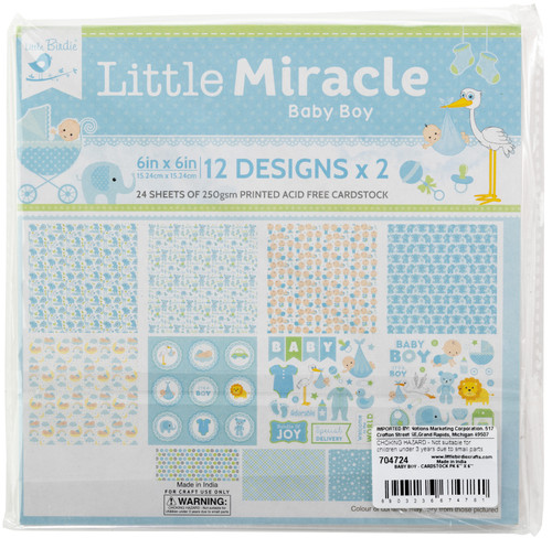 3 Pack - Little Birdie Little Miracle Cardstock Pack 6"X6" 24/Pkg-Baby Boy - CR85093 3 Pack - Little Birdie Little Miracle Cardstock Pack 6"X6" 24/Pkg-Baby Boy - CR85093