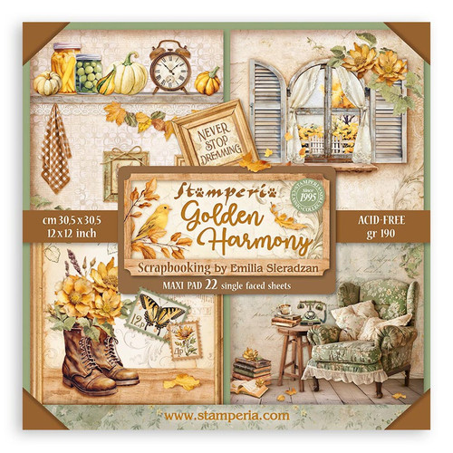 Stamperia Single-Sided Paper Pad 12"X12" 22/Pkg-Golden Harmony - 5A002CH2-1GFZR - 5993110037989