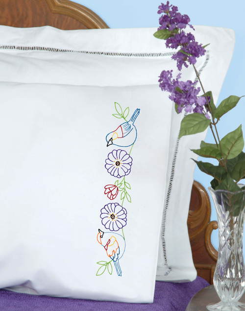 Jack Dempsey Stamped Pillowcases W/White Perle Edge 2/Pkg-2 Birds - 5A002GF1-1GHXZ Jack Dempsey Stamped Pillowcases W/White Perle Edge 2/Pkg-2 Birds - 5A002GF1-1GHXZ