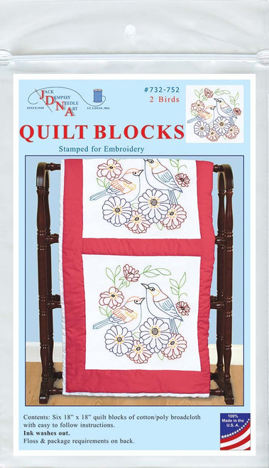 Jack Dempsey Stamped White Quilt Blocks 18"X18" 6/Pkg-2 Birds - 5A002GF7-1GHY0 - 013155477528
