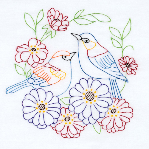 Jack Dempsey Stamped White Quilt Blocks 18"X18" 6/Pkg-2 Birds - 5A002GF7-1GHY0