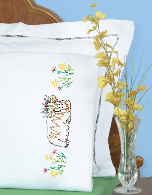 Jack Dempsey Stamped Pillowcases W/White Perle Edge 2/Pkg-Highland Cow - 5A002GF2-1GHY1