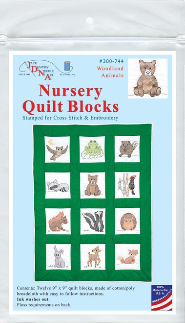 Jack Dempsey Stamped White Nursery Quilt Blocks 9"X9" 12/Pkg-Woodland Animals - 5A002GDX-1GHY3 - 013155157444