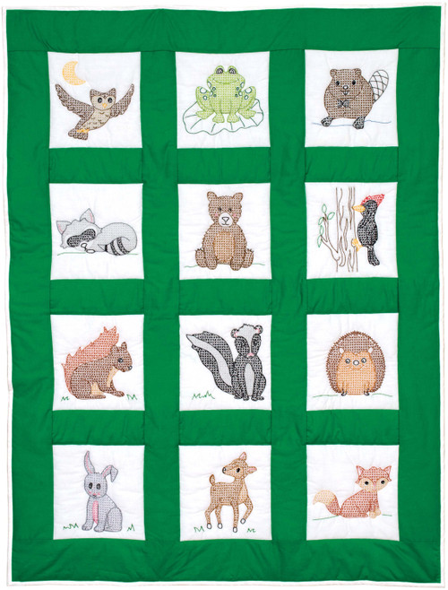 Jack Dempsey Stamped White Nursery Quilt Blocks 9"X9" 12/Pkg-Woodland Animals - 5A002GDX-1GHY3