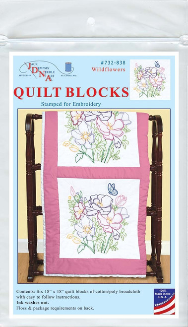 Jack Dempsey Stamped White Quilt Blocks 18"X18" 6/Pkg-Wildflowers - 5A002GF8-1GHY5 - 013155478389
